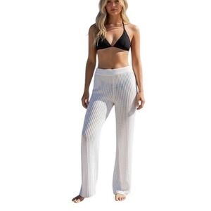 Shade & Shore Women White Ribbed Knit Swim Cover‎ Up Pants Size Medium M 8-10